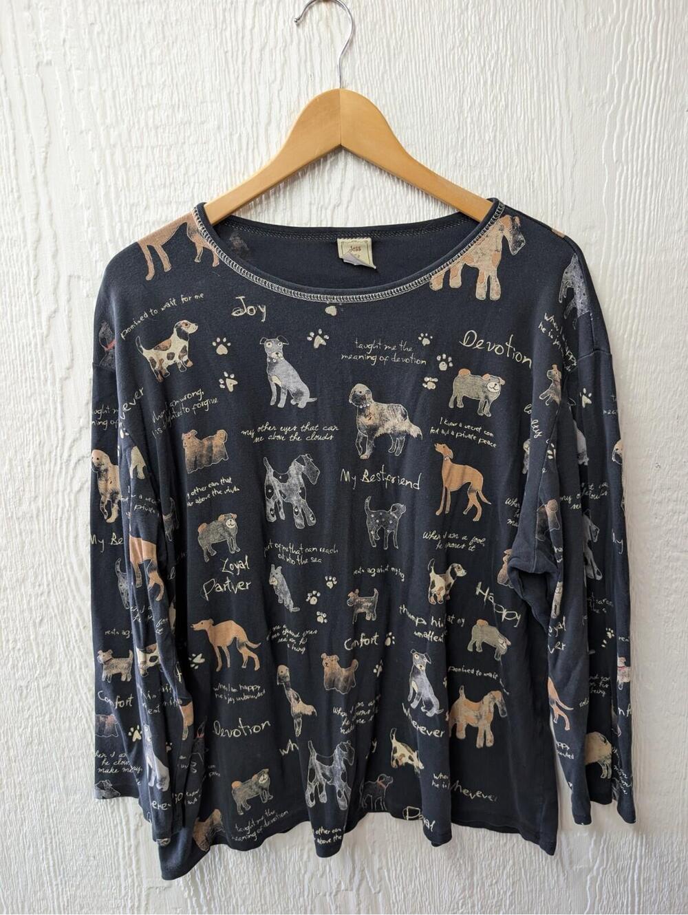 Jess & Jane Y2K Dog Lover Print Top Black Graphic Top Women's L/XL